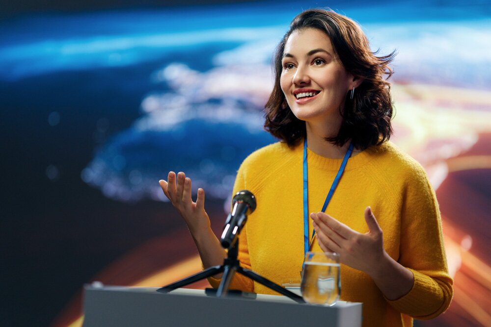 Microphone on a stand on an outdoor stage